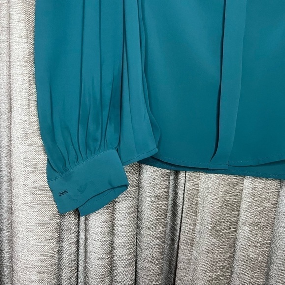 Vintage Ruffle High Neck Turquoise Blue Button Front Blouse Size 8 - Picture 8 of 16